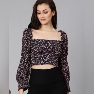 DIVIDID Floral Black and Pink Women's Top